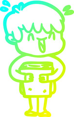 cold gradient line drawing cartoon laughing boy