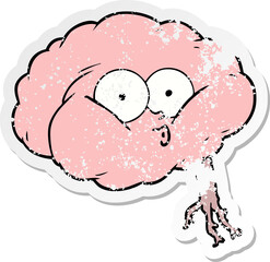 distressed sticker of a cartoon impressed brain