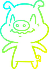 cold gradient line drawing nervous cartoon pig