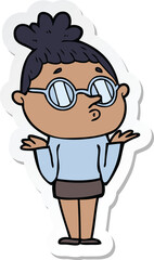 sticker of a cartoon woman wearing glasses