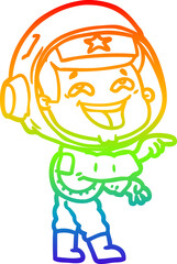 rainbow gradient line drawing cartoon laughing astronaut