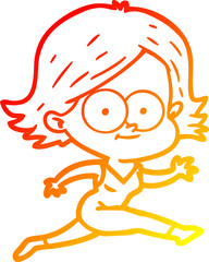 warm gradient line drawing happy cartoon girl