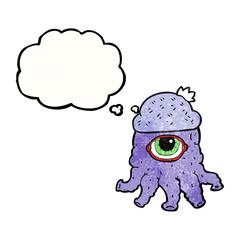 thought bubble textured cartoon alien wearing hat