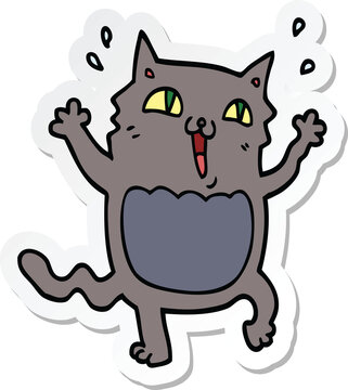 sticker of a cartoon crazy excited cat