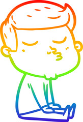 rainbow gradient line drawing cartoon model guy pouting