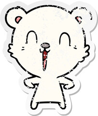 distressed sticker of a happy cartoon polar bear