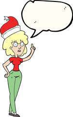 speech bubble cartoon woman wearing santa hat