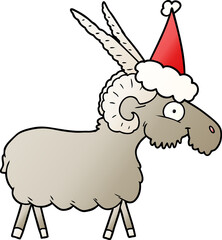 gradient cartoon of a goat wearing santa hat
