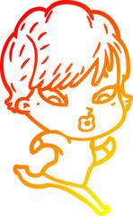 warm gradient line drawing cartoon woman