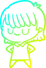 cold gradient line drawing cartoon woman