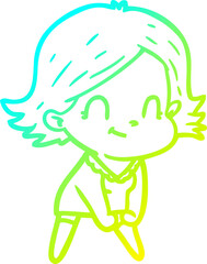 cold gradient line drawing cartoon friendly girl