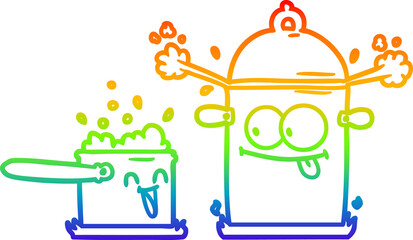 rainbow gradient line drawing bubbling pans cartoon