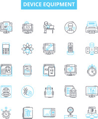 Device equipment vector line icons set. Device, Equipment, Electronics, Gadget, Appliance, Machinery, Tools illustration outline concept symbols and signs