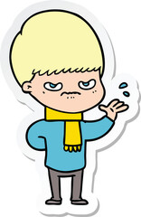 sticker of a annoyed cartoon boy