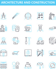 Architecture and construction vector line icons set. Architecture, Construction, Building, Designing, Structural, Blueprint, Planning illustration outline concept symbols and signs