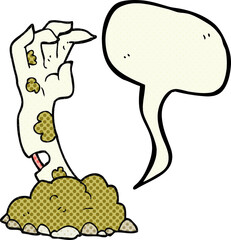 comic book speech bubble cartoon zombie hand rising from ground