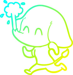 cold gradient line drawing cute cartoon elephant spouting water