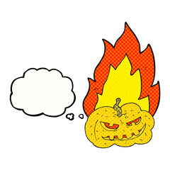 thought bubble cartoon flaming halloween pumpkin