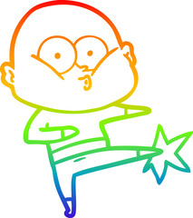 rainbow gradient line drawing cartoon bald man staring