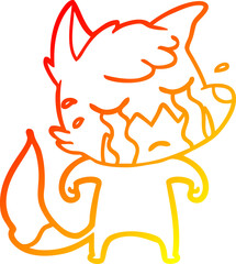 warm gradient line drawing crying fox cartoon