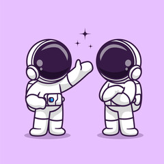 Cute Astronaut Friend Talking Space Cartoon Vector Icon Illustration. Science Technology Icon Concept Isolated Premium Vector. Flat Cartoon Style