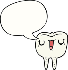 cartoon happy tooth and speech bubble