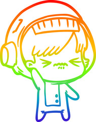 rainbow gradient line drawing cartoon astronaut woman