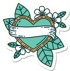 tattoo style sticker of a heart and banner