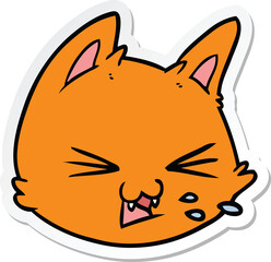 sticker of a spitting cartoon cat face