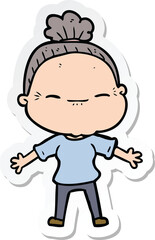 sticker of a cartoon peaceful old woman
