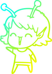 cold gradient line drawing cartoon alien girl laughing