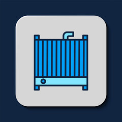 Filled outline Car radiator cooling system icon isolated on blue background. Vector