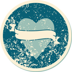 distressed sticker tattoo style icon of a heart and banner