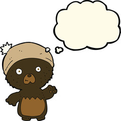 cartoon cute teddy bear in hat with thought bubble