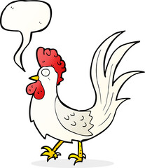 cartoon cockerel with speech bubble