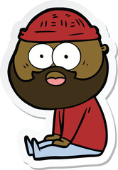 Naklejka premium sticker of a cartoon bearded man sitting