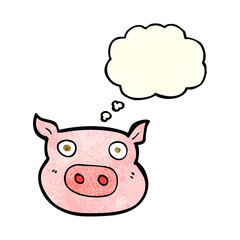 cartoon pig face with thought bubble