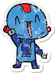distressed sticker of a cartoon robot