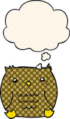 cartoon owl and thought bubble in comic book style