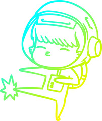 cold gradient line drawing cartoon curious astronaut