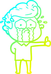 cold gradient line drawing cartoon crying man