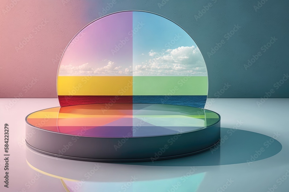 Poster 3d render of abstract geometric shape and colorful background. futuristic scene