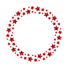 Round frame with red 3D stars. Border garland with ruby stars. Isolated vector and PNG illustration on transparent background.