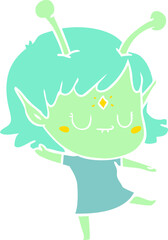 flat color style cartoon alien girl