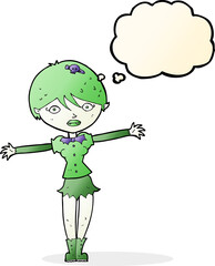 cartoon vampire girl with thought bubble