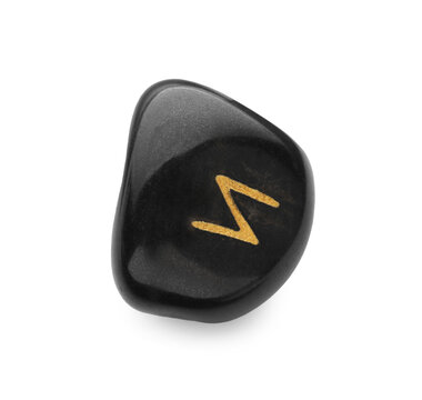 Black stone rune Eihwaz isolated on white