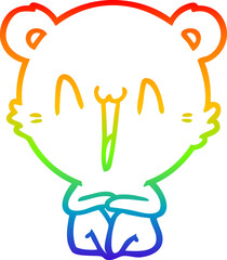 rainbow gradient line drawing happy bear sitting cartoon