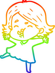 rainbow gradient line drawing cartoon girl pulling face