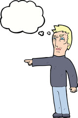 cartoon angry man pointing with thought bubble