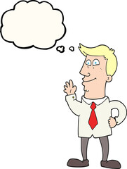thought bubble cartoon waving man